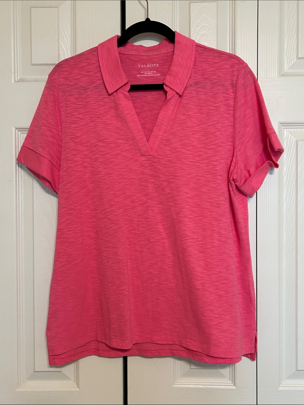 NWOT Talbots Pink Short-Sleeve V-Neck Polo Shirt - Sz L